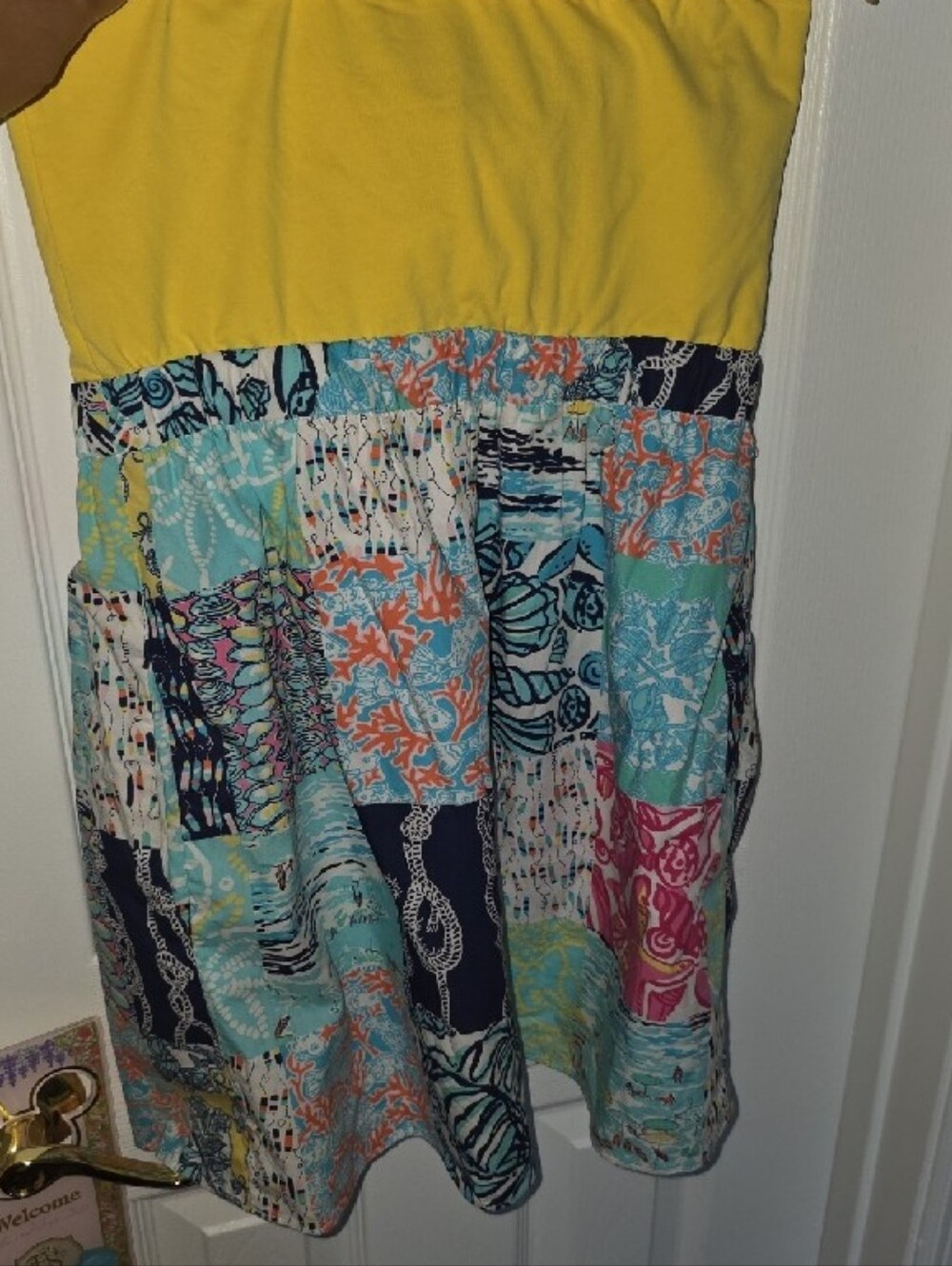 Lilly Pulitzer Yellow Halter Sundress with Patchwork Skirt with Pockets - Picture 4 of 4